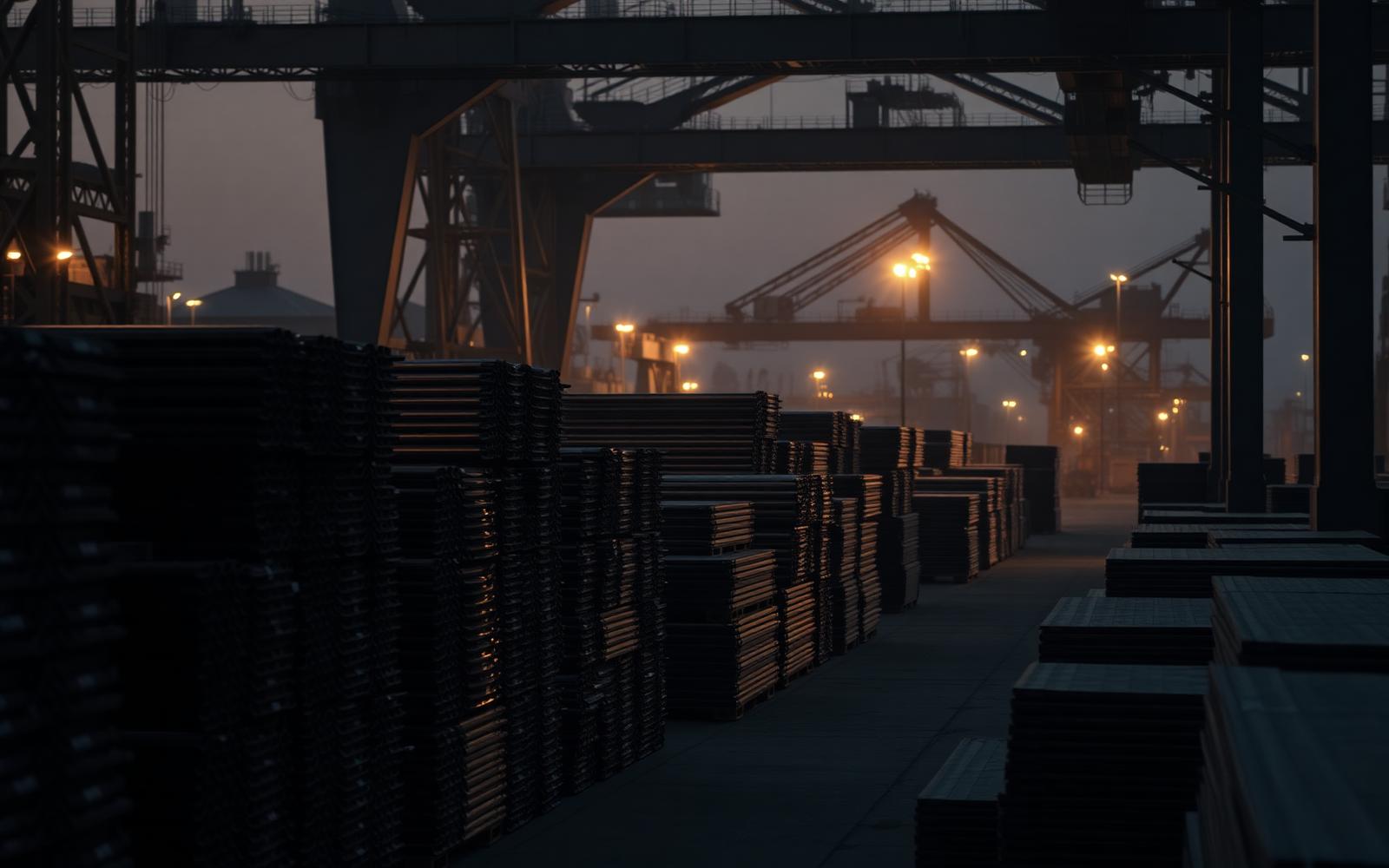 Copper cathode stacked in a port yard