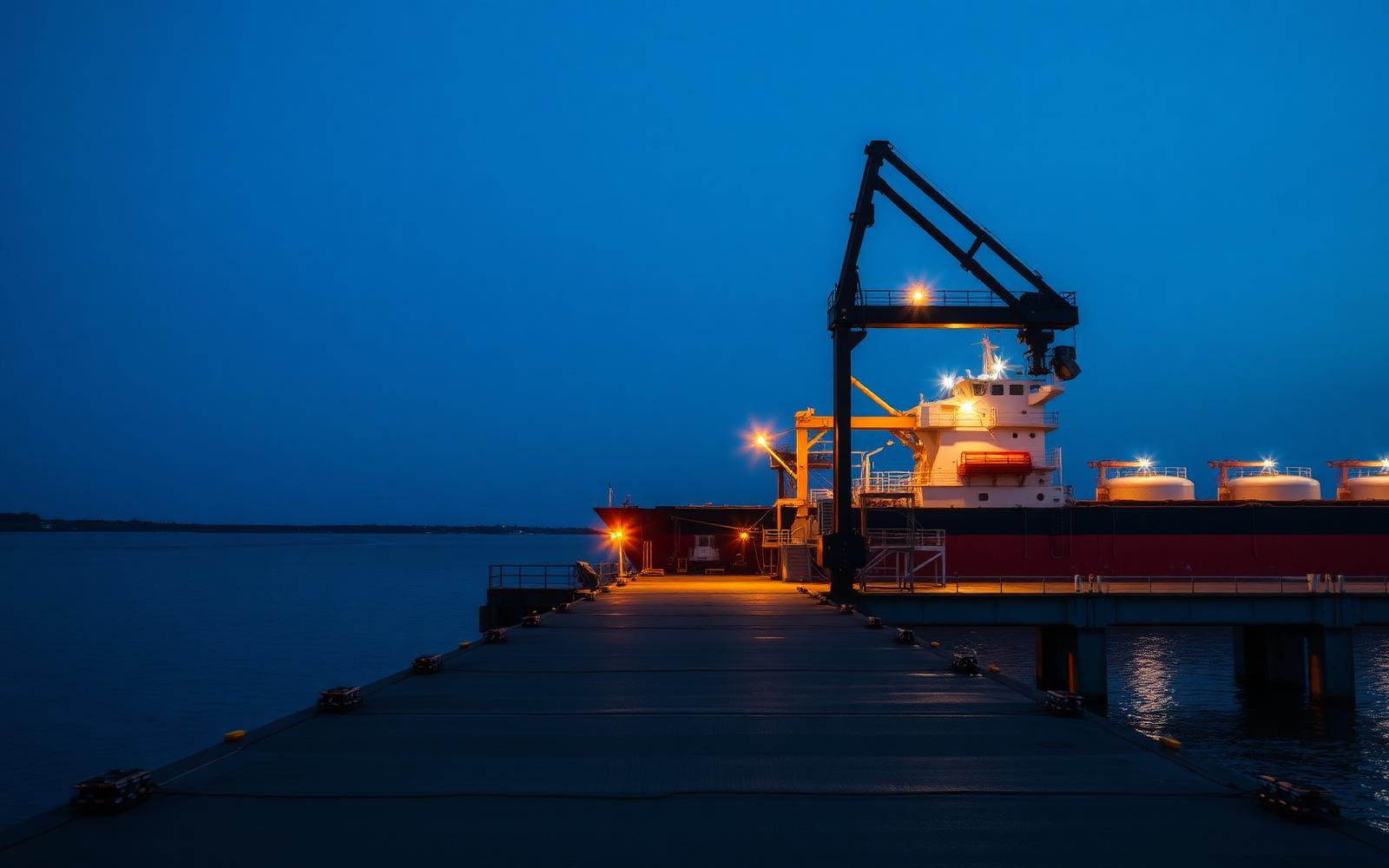 Liquid bulk jetty at blue hour