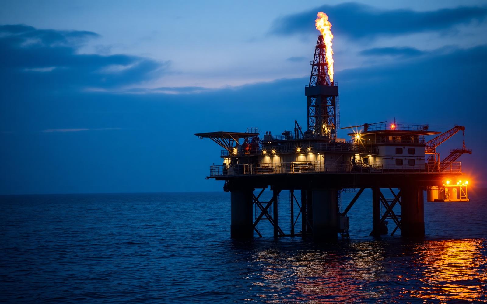Offshore production platform at dusk