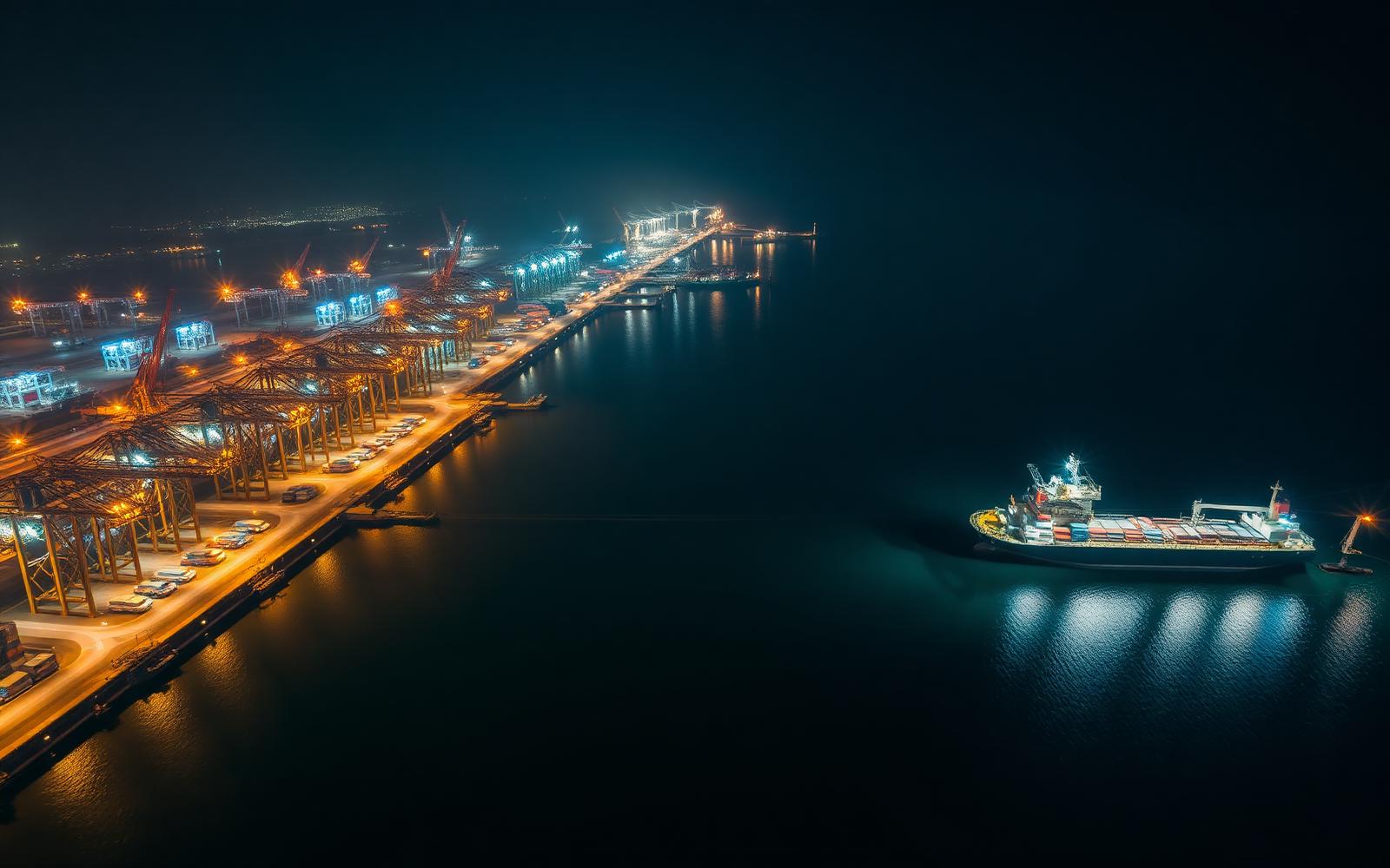 Deep-water port at night