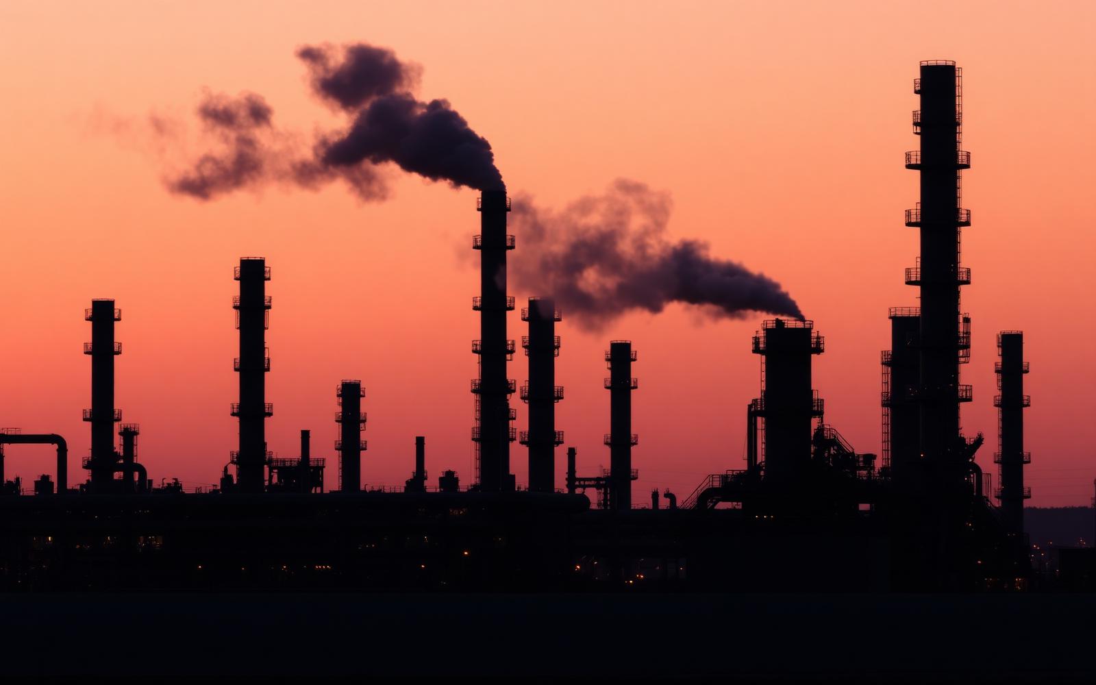 Refinery units lit at night